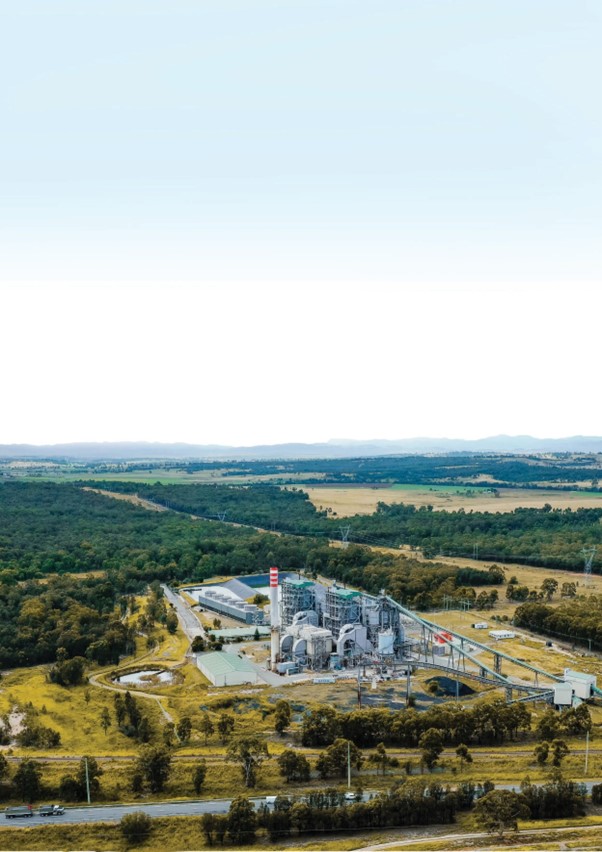 Redbank Power Station set within the surrounding Hunter Valley farmland and bushland